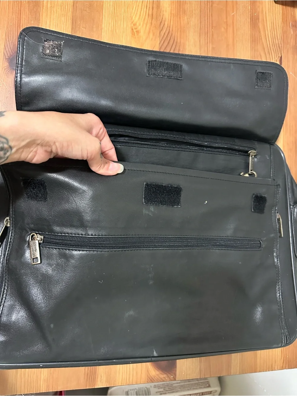 Classic Black Leather Laptop Briefcase with Shoulder Strap